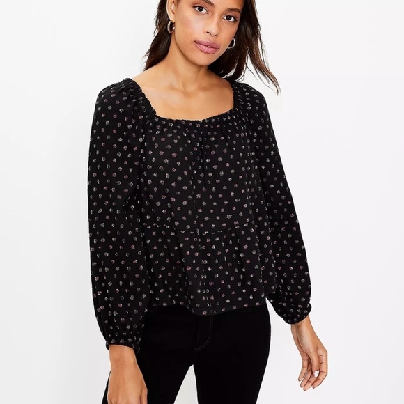 LOFT Tops - LOFT Black and shimmer polka dot Patterned Blouse